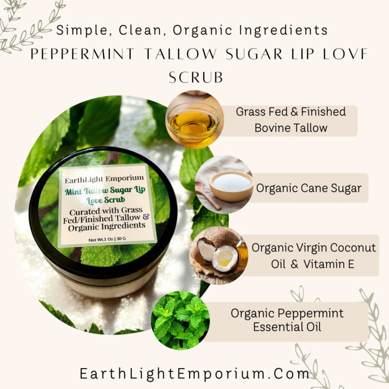 Grass Fed and Finished Tallow Organic Sugar Lip Love Scrub Peppermint (1 0z | 30 g) - Image 2