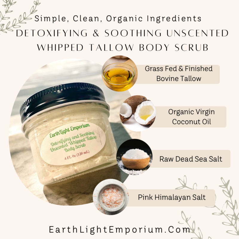 Detoxifying and Soothing Unscented Grass Fed and Grass Finished Whipped Tallow Body Organic Virgin Coconut Oil Scrub 4 0z/ Net Wt.
2.4 0z./ (68 G) - Image 2