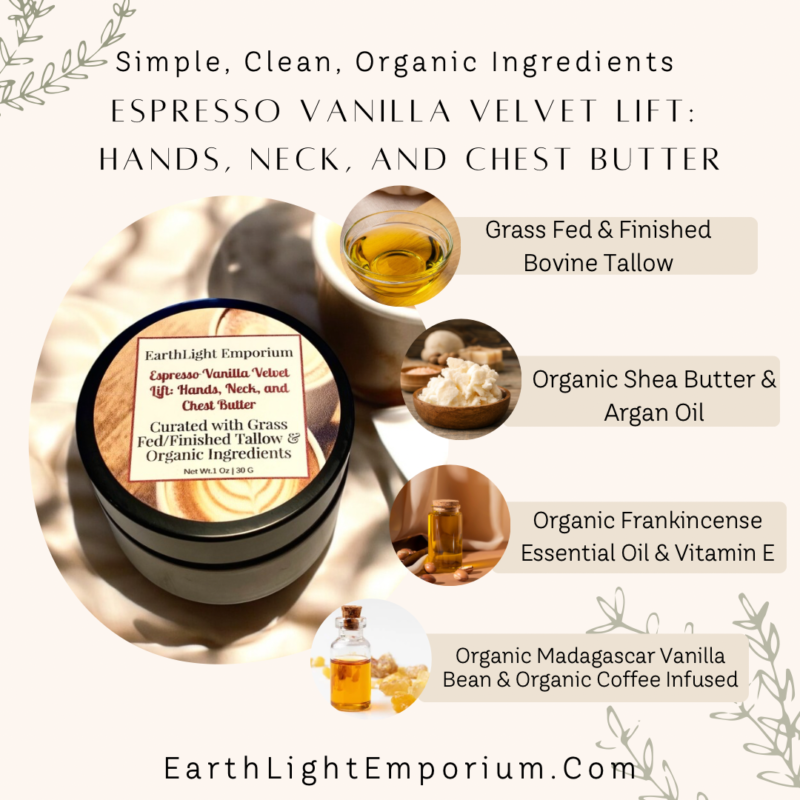 Grass Fed and Finished Tallow Organic Espresso Vanilla Velvet Lift Hands, Neck, and Chest Butter  (1 0z | 30 G) - Image 2