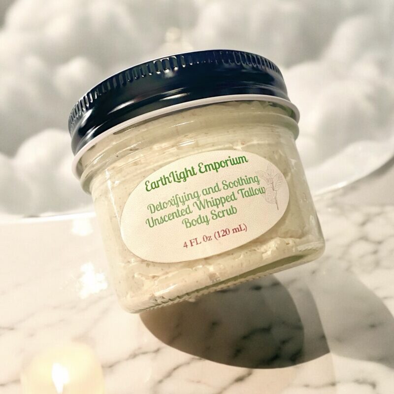 Detoxifying and Soothing Unscented Grass Fed and Grass Finished Whipped Tallow Body Organic Virgin Coconut Oil Scrub 4 0z/ Net Wt.
2.4 0z./ (68 G)