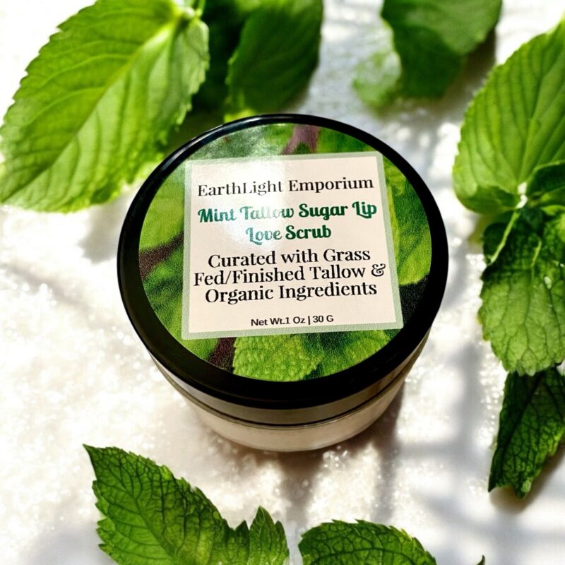 Grass Fed and Finished Tallow Organic Sugar Lip Love Scrub Peppermint (1 0z | 30 g)