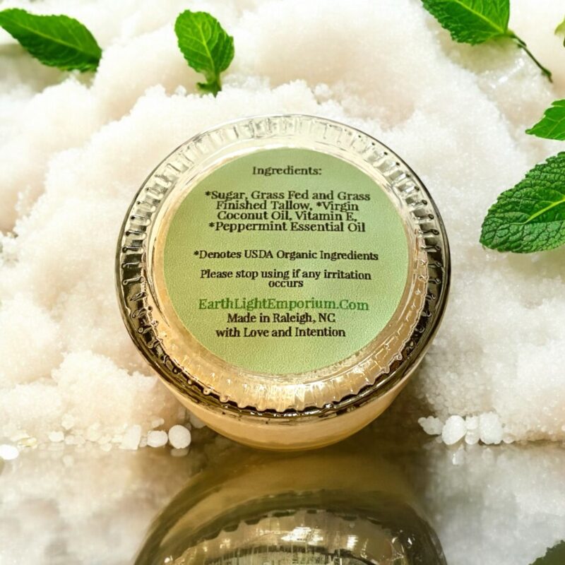 Grass Fed and Finished Tallow Organic Sugar Lip Love Scrub Peppermint (1 0z | 30 g) - Image 5