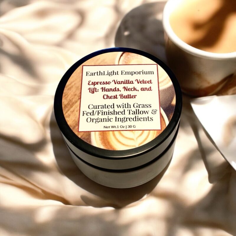 Grass Fed and Finished Tallow Organic Espresso Vanilla Velvet Lift Hands, Neck, and Chest Butter  (1 0z | 30 G)