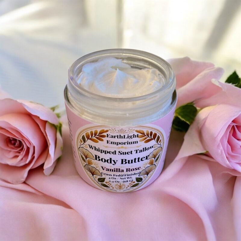 Grass Fed and Finished Whipped Suet Tallow Skin Cream Infused with Organic Madagascar Vanilla Beans and Organic Rose Petals 4 0z/ Net Wt.
2.4 0z./ (68 G) - Image 3